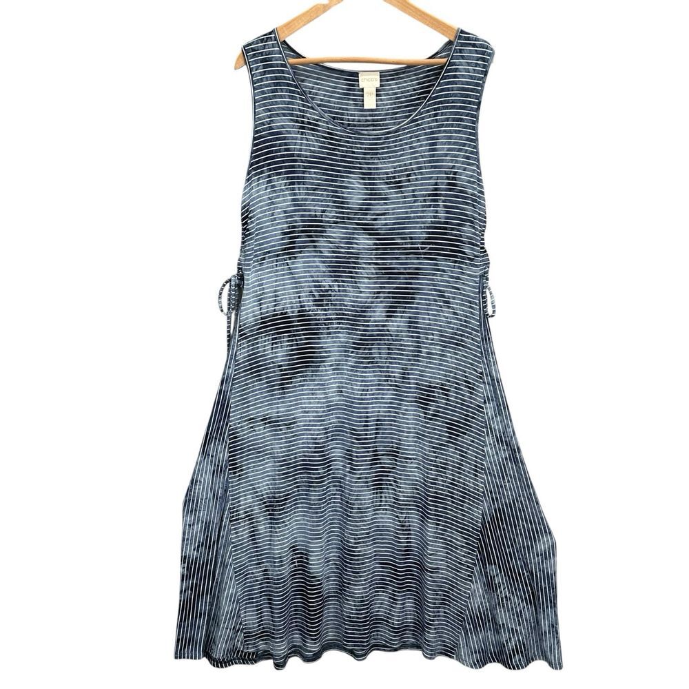 Chicos Womens Dress Size‎ Large P Stretch Blue Striped Tie Dye Sleeveless Midi